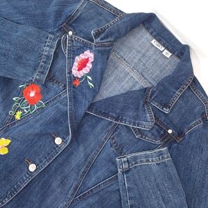 Cato Denim Jacket Women's XL Embroidery Flowers Boho Casual 2 Button Cottagecore